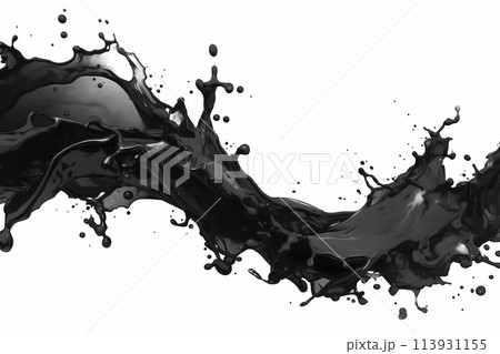 流動する黒いインクの抽象的シルエット素材のイラスト素材 [113931155 
