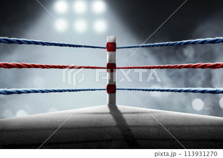 Red and blue rope on the boxing ring corner Red and blue rope on the boxing ring corner 113931270