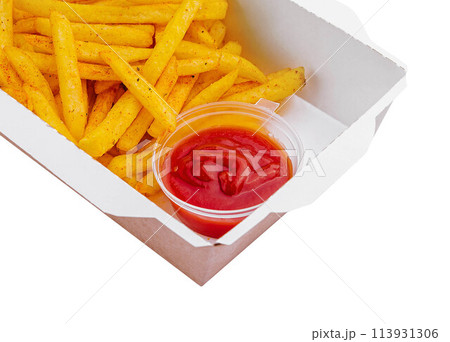 French Fries with Ketchup in takeaway box French Fries with Ketchup in takeaway box 113931306