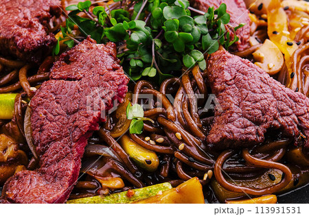 Chinese fried rice with beef close up 113931531