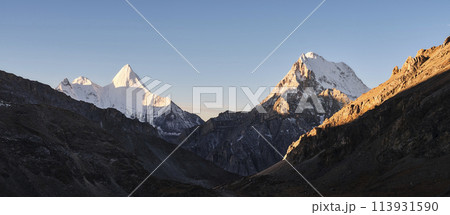 mount jampayang and chanadorje at sunrise in yading, daocheng 113931590