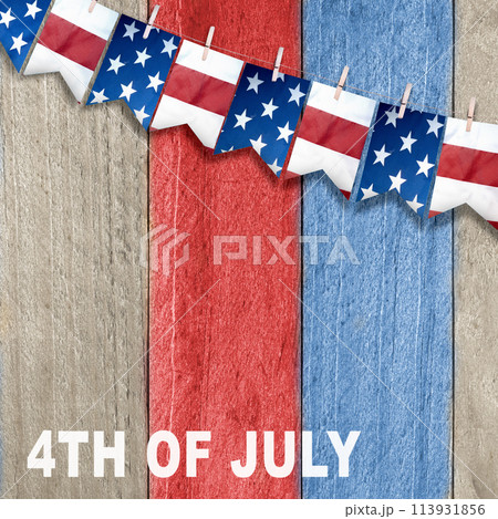 Closeup view of the American flag hanging on the rope Closeup view of the American flag hanging on the rope 113931856