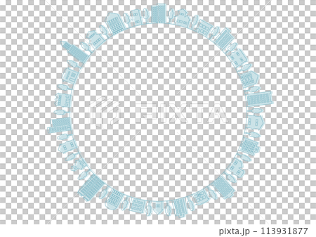 青線画の街並み円形フレームイラスト 青線画の街並み円形フレームイラスト 113931877