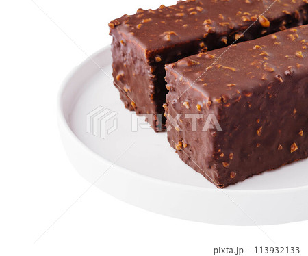Two pieces of chocolate cake isolated Two pieces of chocolate cake isolated 113932133