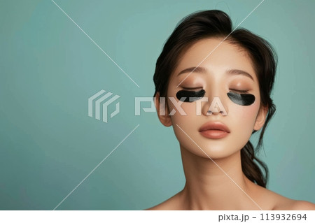Asian Woman with Eye Patches, Skincare Routine, Luxurious Setting, AI Created 113932694