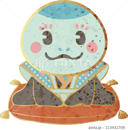 年賀2025　年賀状2025　福助人形　ふくすけ　水彩　巳年　巳　蛇　かわいい　イラスト素材 113932709