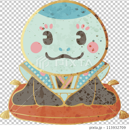 年賀2025　年賀状2025　福助人形　ふくすけ　水彩　巳年　巳　蛇　かわいい　イラスト素材 113932709