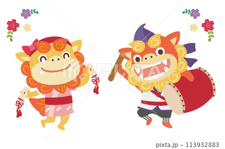 沖縄のエイサーを楽しく踊るシーサー/ベクターイラスト 沖縄のエイサーを楽しく踊るシーサー/ベクターイラスト 113932883