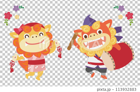沖縄のエイサーを楽しく踊るシーサー/ベクターイラスト 沖縄のエイサーを楽しく踊るシーサー/ベクターイラスト 113932883