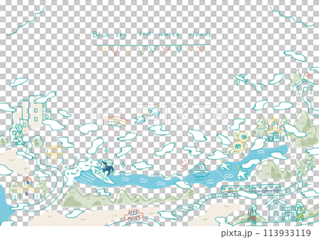夏の線画の街並み 113933119