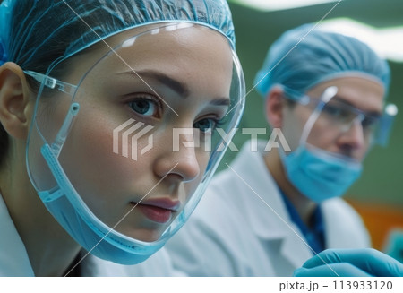 A young scientist working in a modern laboratory. Future of research and scientific innovation. 113933120