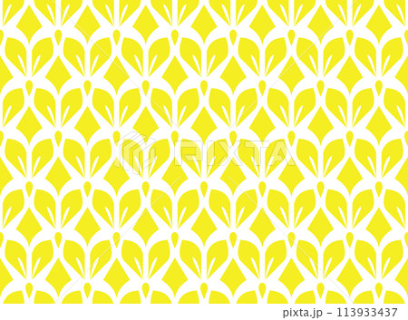 Flower geometric pattern. Seamless vector background. White and yellow ornament. Ornament for fabric, wallpaper, packaging. Decorative print 113933437
