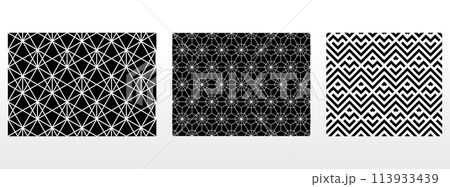 Geometric set of seamless black and white patterns. Simple vector graphics. 113933439