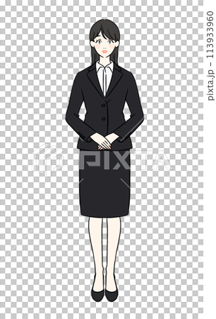 一個穿著西裝的女人雙手合十鞠躬 113933960