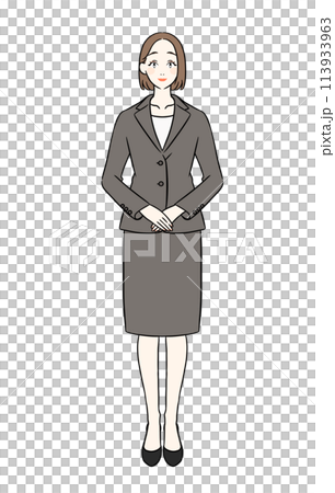 一個穿著西裝的女人雙手合十鞠躬 113933963