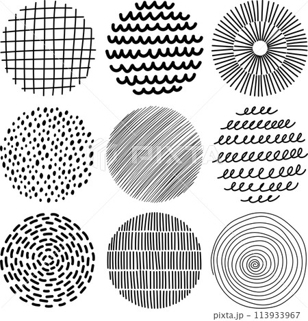 モダンな手描き円 素材セット モダンな手描き円 素材セット 113933967