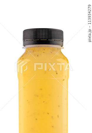 Yellow smoothie bottle isolated on white background 113934279