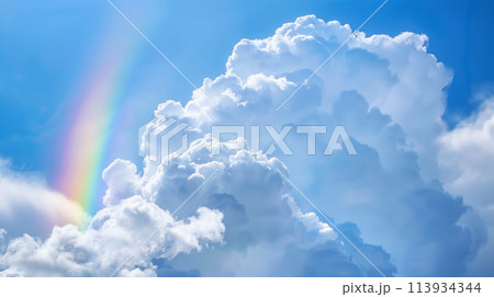 真夏の入道雲と虹 113934344