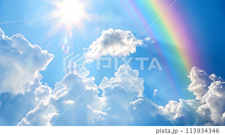 真夏の入道雲と虹 113934346