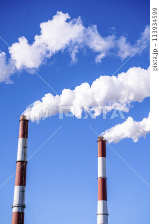 Energy factory industry pipe plant. Thermal heating station 113934599