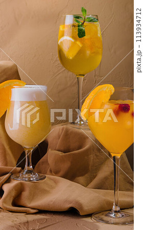 Variety of tropical cocktails Variety of tropical cocktails 113934712