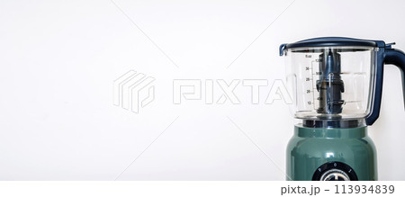 Vintage blender for cocktails and homemade food. Red blender on a yellow background. Minimal art concept, copy space 113934839