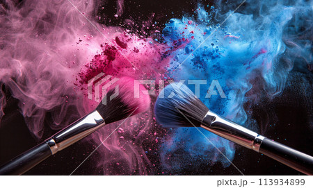 Cosmetic brushes with powder splash 113934899