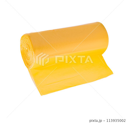 Yellow roll of garbage bags isolated on white Yellow roll of garbage bags isolated on white 113935002