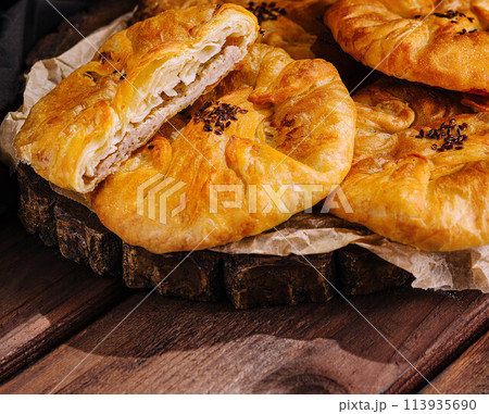 Cooking traditional pies with minced meat close up 113935690