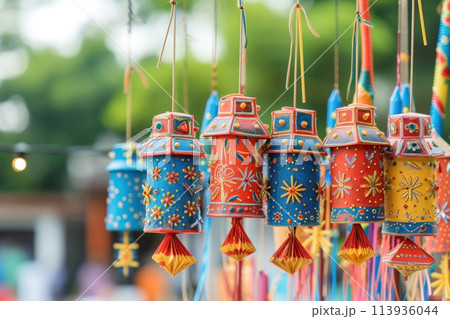 Magic fireworks in decorative design 113936044