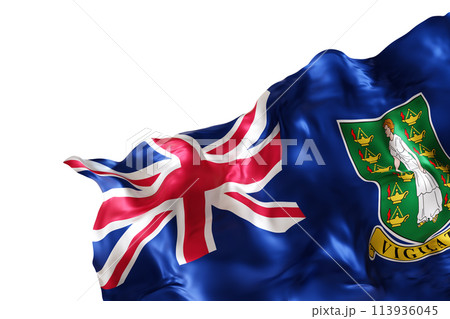Realistic flag of British Virgin Islands, isolated on white background. Footer, corner design element. Cut out. Perfect for patriotic themes or national event promotions. Empty, copy space. 3D render. 113936045