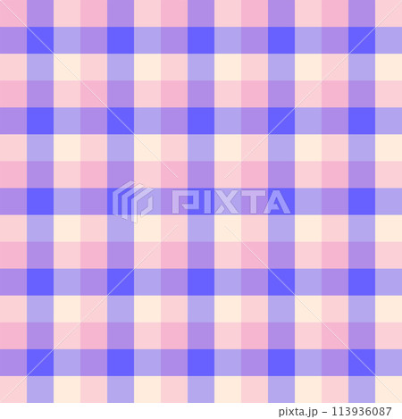 Seamless checkered pattern in blue and pink colours. Creative vibrant trendy tartan background design for kids. Abstract trendy gingham plaid. 113936087