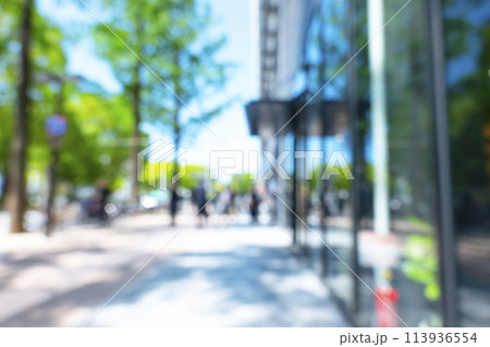 初夏のビジネス街の背景ぼかし 113936554