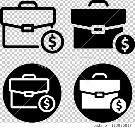 Briefcase with dollars icon set Briefcase with dollars icon set 113936817