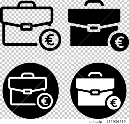 Briefcase with euros icon set Briefcase with euros icon set 113936819