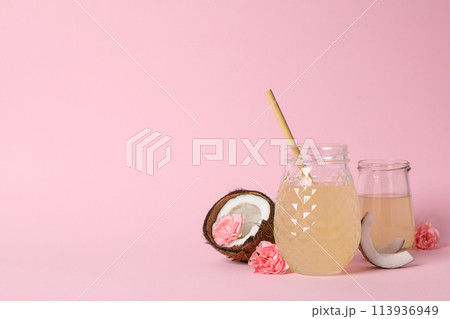 Coconut water, concept of tasty and natural coconut drink 113936949