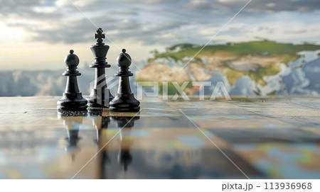 chess piece on word map for ideas, challenge, leadership, strategy, business, success or abstract concept. 113936968