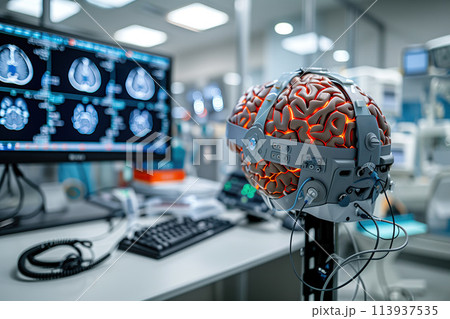 Futuristic neurotechnology concept. Generative AI. 113937535