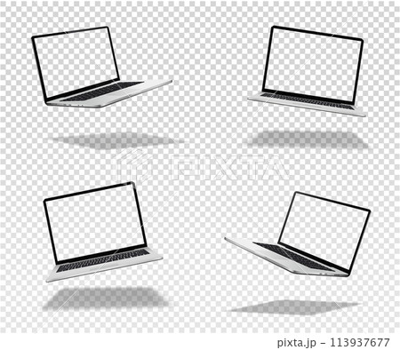 Laptop blank screen mockup. Realistic laptop in different positions. 113937677