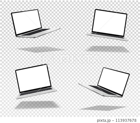 Flying laptop mock up with blank screen isolated 113937678