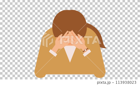 Frontal illustration of a businesswoman feeling depressed with both hands on her face Frontal illustration of a businesswoman feeling depressed with both hands on her face 113938023