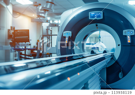 advanced mri or ct scan medical diagnosis machine at hospital lab as wide banner with copy space area 113938119