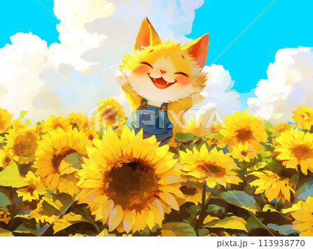 仲良し猫さんとパピヨン♡ひまわり畑にて 犬 シマエナガ 父の日