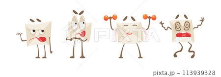 Funny Paper Envelope Character with Hand and Arms Vector Set Funny Paper Envelope Character with Hand and Arms Vector Set 113939328