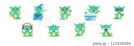 Funny Baby Dragon Character Engaged in Different Activity Vector Set Funny Baby Dragon Character Engaged in Different Activity Vector Set 113939389