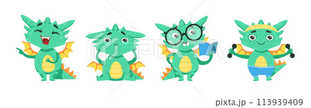 Funny Baby Dragon Character Engaged in Different Activity Vector Set Funny Baby Dragon Character Engaged in Different Activity Vector Set 113939409