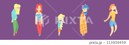 Depressed Sad Teen Girl Character with Depression Vector Set Depressed Sad Teen Girl Character with Depression Vector Set 113939459