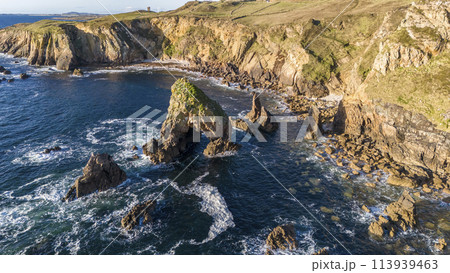 Aerial view of the Crohy Head Sea Arch, County Donegal - Ireland. 113939463