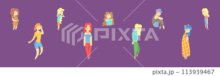 Depressed Sad Teen Girl Character with Depression Vector Set Depressed Sad Teen Girl Character with Depression Vector Set 113939467
