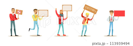Angry People with Placard and Banner Participate in Protest Vector Set Angry People with Placard and Banner Participate in Protest Vector Set 113939494